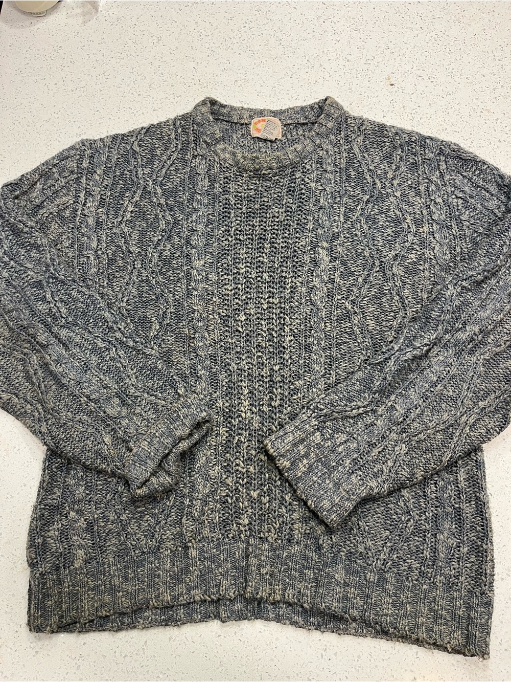 Banana Republic Men's Blue-Gray Marled Cable Crewneck Sweater